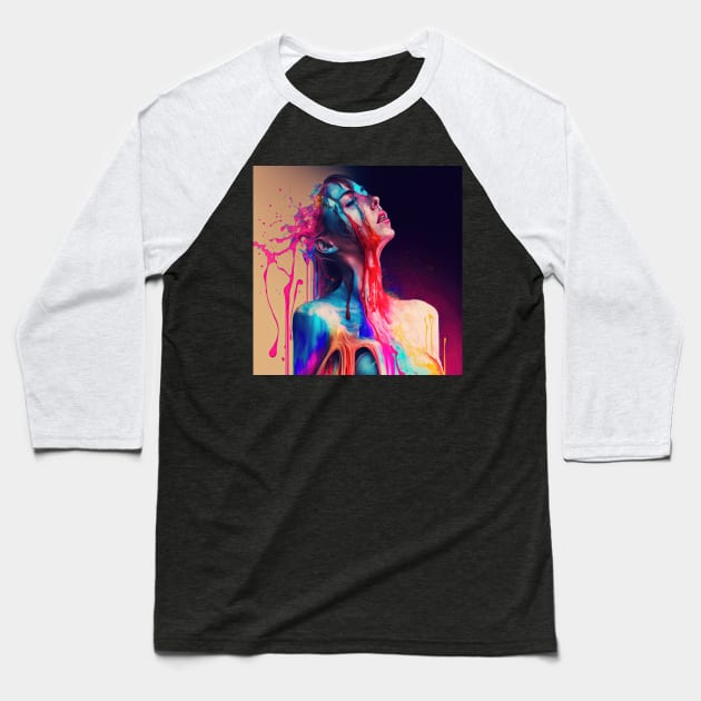 Taking in a Moment - Emotionally Fluid Collection - Psychedelic Paint Drip Portraits Baseball T-Shirt by JensenArtCo